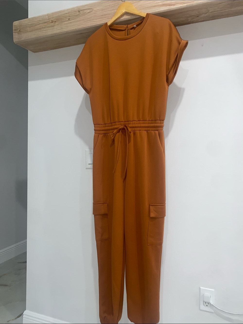 Rust Cargo Jumpsuit with Drawstring Waist